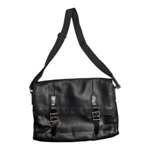 Cole Haan Greenwich Black Italian Leather Top Flap Messenger Laptop Work Bag